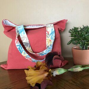 Handmade Women's Coral Canvas Tote Bag, Market Tote Bag, Beach Tote Bag